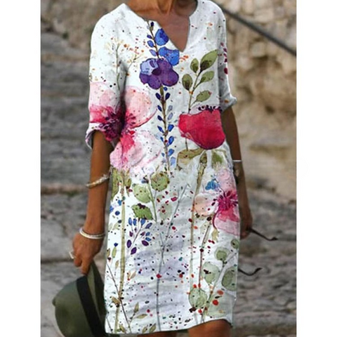 Chemise ample en lin et fibre de bambou à manches courtes et motif floral M300210 
