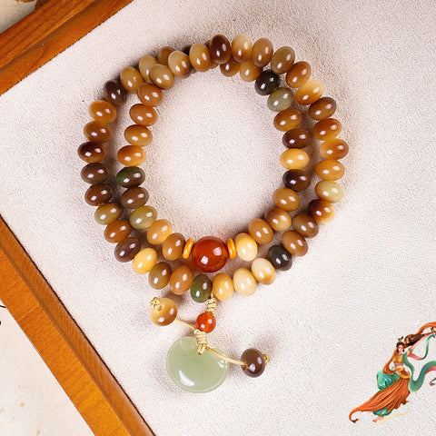 Bracelet de perles de Bouddha 108 graines de Bodhi Feitian de Dunhuang Wentian en jade blanc, chapelet chinois pour homme et femme Wenwan, portable M3331306