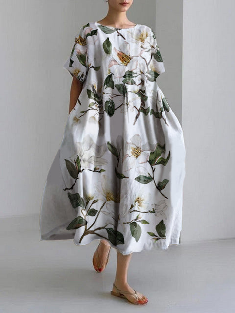 Robe ample à col ras du cou et manches courtes pour femme, haut de gamme, imprimée, m301052