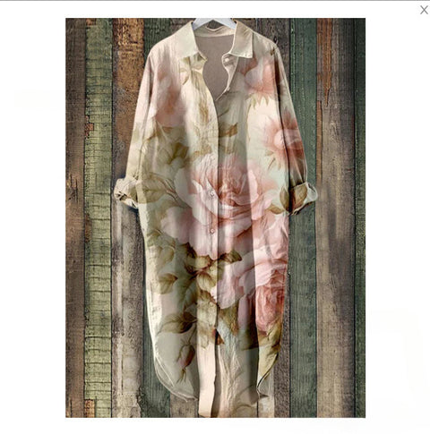 Chemise mi-longue décontractée à revers ample pour femme m301282 
