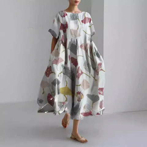 Robe ample à col ras du cou et manches courtes pour femme, haut de gamme, imprimée, m301052