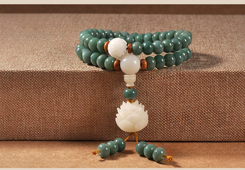 Bracelet racine Bodhi en peau verte naturelle patinée, 108 pièces, perles de Bouddha Wenwan en graines Bodhi, chapelet m3331235