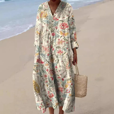 Robe décontractée à manches imprimées en 3D pour femme, motif floral, m301071