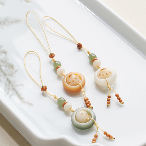 Anneau de course en jade blanc Bodhi racine chaîne de téléphone portable tissé à la main mignon Dongling jade porte-clés pendentif m3331261 