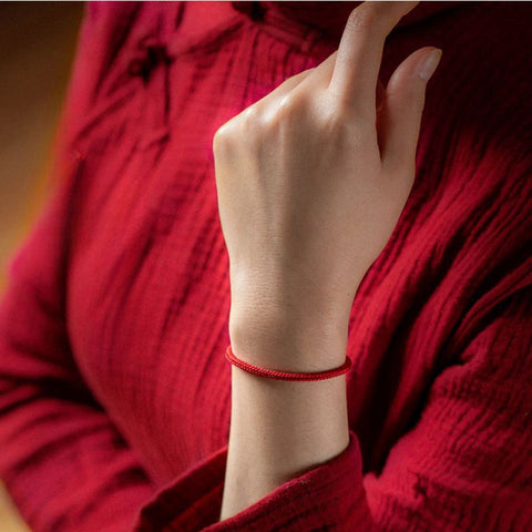 Bracelet en corde rouge pour l'année de la naissance, corde rouge tissée à la main à quatre côtés et huit brins de style ethnique m3331242