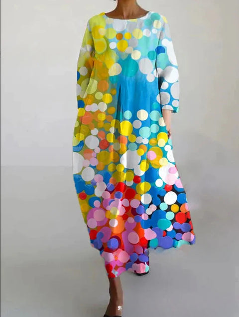 Robe ample à col ras du cou et manches longues pour femme, haut de gamme, imprimée, m301049