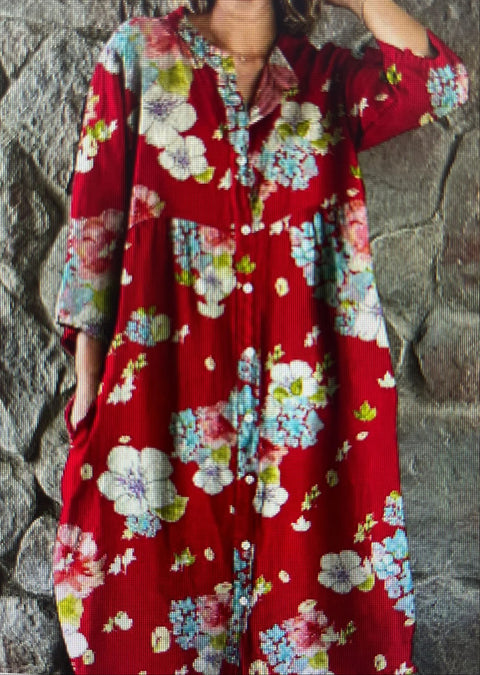 Robe chemise ample à col ras du cou et manches longues pour femme, imprimée, de qualité supérieure, m301050