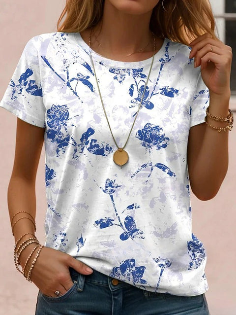 Retro Fashion Classic Printed Short Sleeve Crew Neck Regular Women's T-Shirt m302604