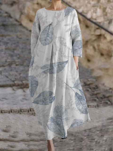 Robe ample à col ras du cou et manches longues pour femme, haut de gamme, imprimée, m301049