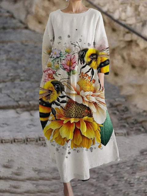 Robe ample à col ras du cou et manches longues pour femme, haut de gamme, imprimée, m301049