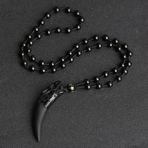 Pendentif dent de loup, collier couple en obsidienne de glace naturelle, bijoux en cristal m3331247