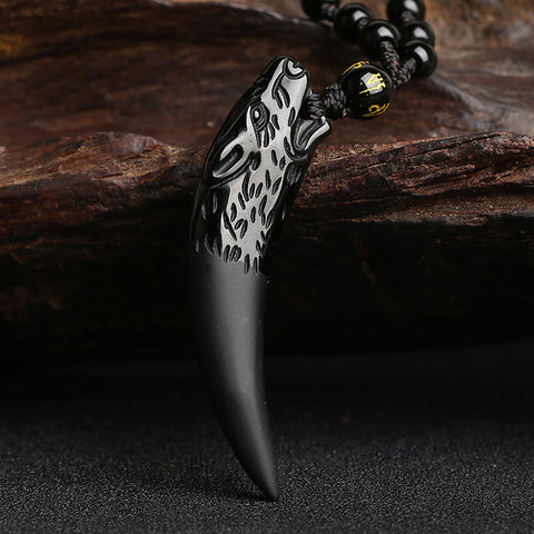 Pendentif dent de loup, collier couple en obsidienne de glace naturelle, bijoux en cristal m3331247