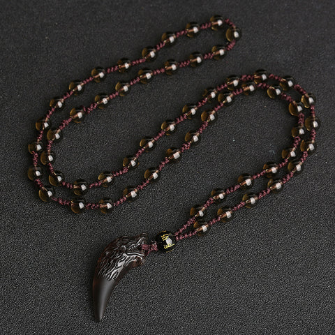 Pendentif dent de loup, collier couple en obsidienne de glace naturelle, bijoux en cristal m3331247