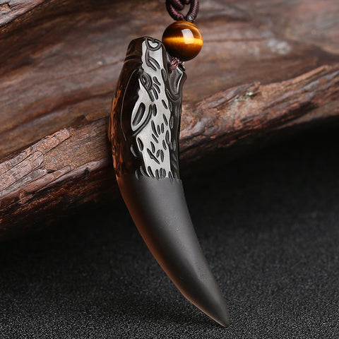 Pendentif dent de loup, collier couple en obsidienne de glace naturelle, bijoux en cristal m3331247
