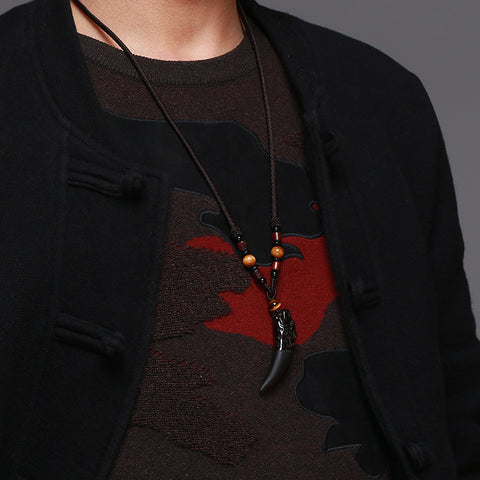 Pendentif dent de loup, collier couple en obsidienne de glace naturelle, bijoux en cristal m3331247