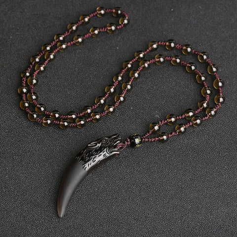 Pendentif dent de loup, collier couple en obsidienne de glace naturelle, bijoux en cristal m3331247
