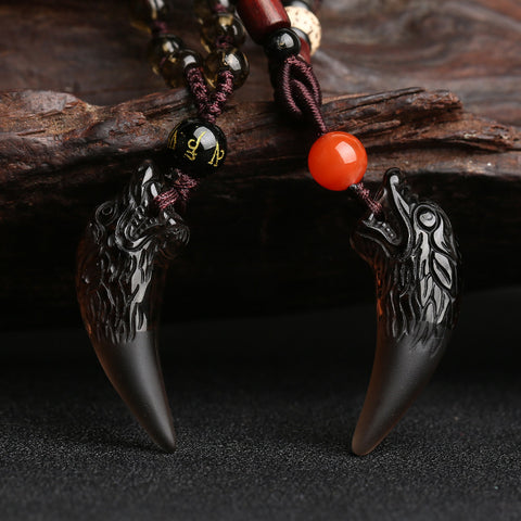 Pendentif dent de loup, collier couple en obsidienne de glace naturelle, bijoux en cristal m3331247