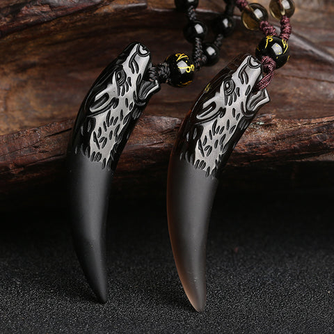 Pendentif dent de loup, collier couple en obsidienne de glace naturelle, bijoux en cristal m3331247