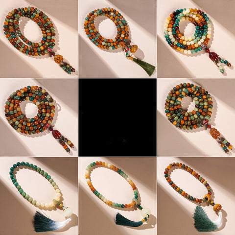 Bracelet de perles de Bouddha 108 graines de Bodhi Feitian de Dunhuang Wentian en jade blanc, chapelet chinois pour homme et femme Wenwan, portable M3331306