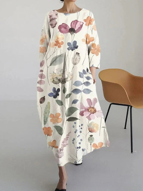 Robe ample à col ras du cou et manches longues pour femme, haut de gamme, imprimée, m301049