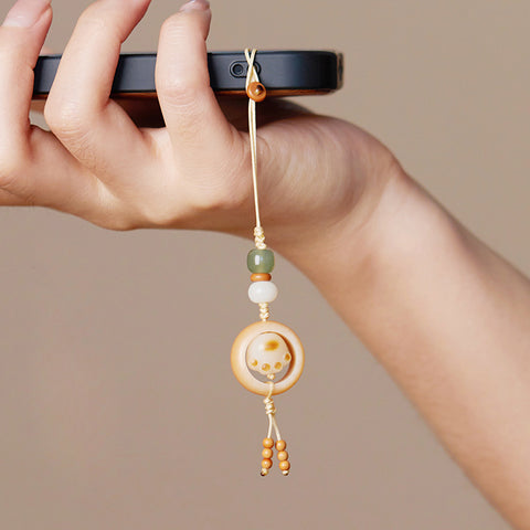 Anneau de course en jade blanc Bodhi racine chaîne de téléphone portable tissé à la main mignon Dongling jade porte-clés pendentif m3331261 