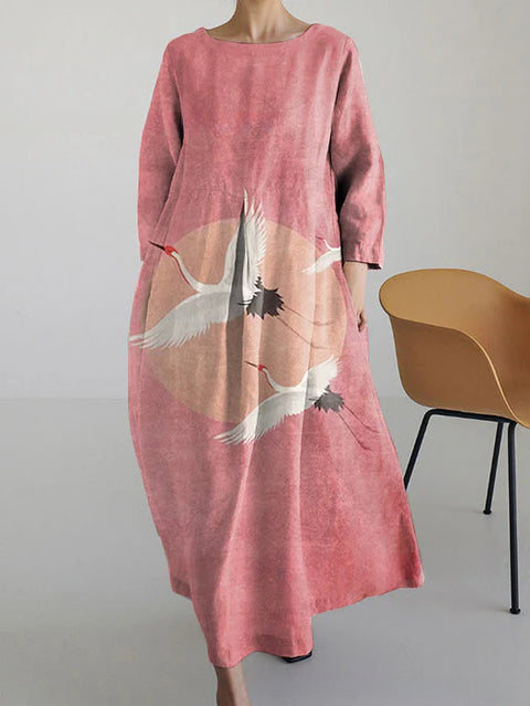 Robe ample à col ras du cou et manches longues pour femme, haut de gamme, imprimée, m301049