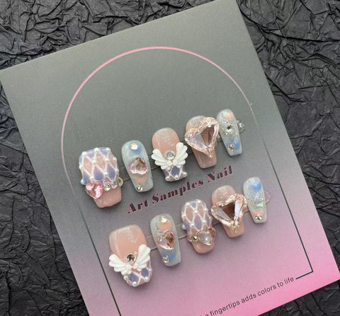 Autocollant pour ongles en forme d'ailes d'ange, fait à la main, m3331212