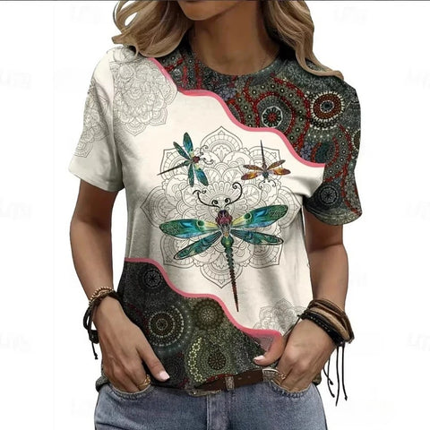 Retro Fashion Classic Printed Short Sleeve Crew Neck Regular Women's T-Shirt m302604