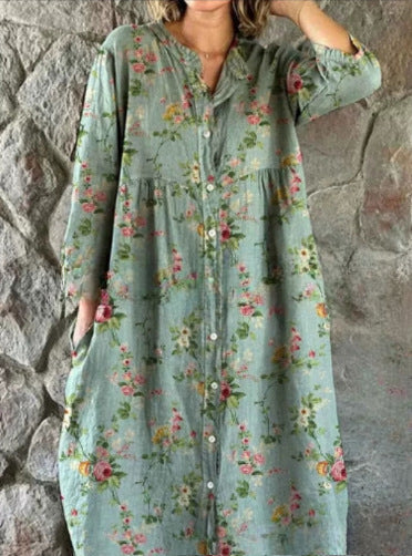 Robe chemise ample à col ras du cou et manches longues pour femme, imprimée, de qualité supérieure, m301050