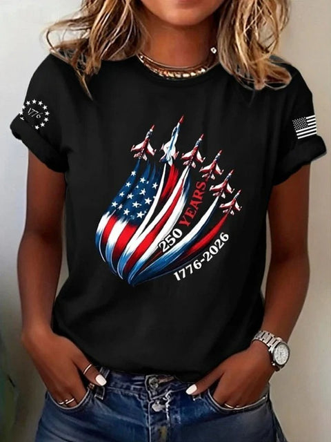 Retro Fashion Classic Printed Short Sleeve Crew Neck Regular Women's T-Shirt m302604