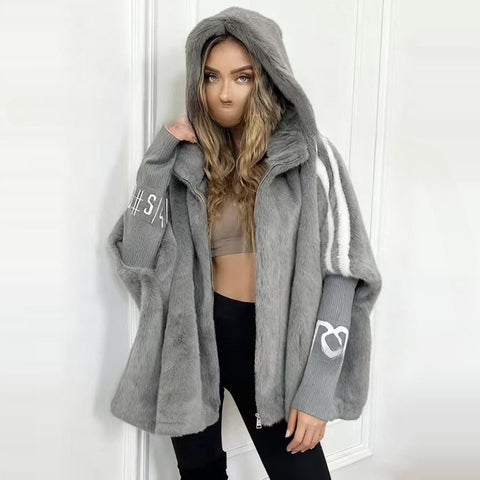 Women's fashion casual loose hooded splicing jacket m302515