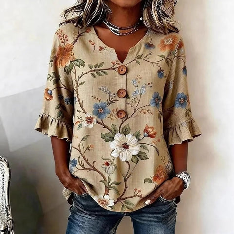 Haut cardigan à boucle et manches longues pour femmes, imprimé floral numérique 3D m302703