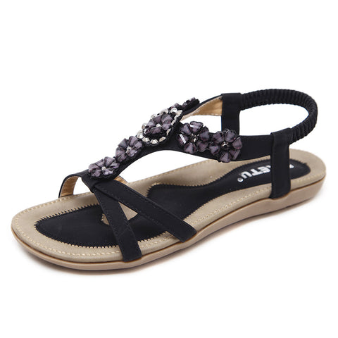 Chaussures plates bohèmes à fleurs et diamants, chaussures de plage M3331091 