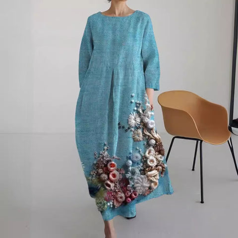 Robe ample à col ras du cou et manches longues pour femme, haut de gamme, imprimée, m301049