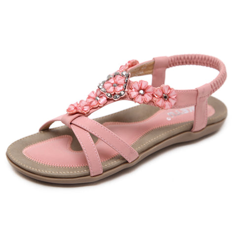 Chaussures plates bohèmes à fleurs et diamants, chaussures de plage M3331091 