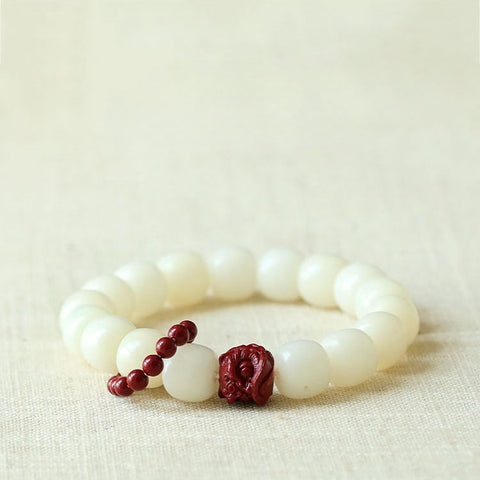 Bracelet en perles de jade blanc naturel Bodhi Root, perles de cinabre, éveil du lion, disque portatif, bracelet de jeu à la main, anneau de course souple pour doigt féminin m3331301