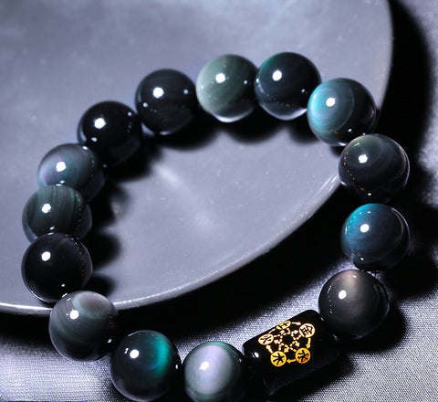 Bracelet en obsidienne œil arc-en-ciel pour homme et femme, mantra à six caractères m3331248