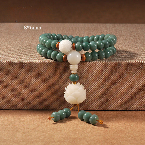 Bracelet racine Bodhi en peau verte naturelle patinée, 108 pièces, perles de Bouddha Wenwan en graines Bodhi, chapelet m3331235