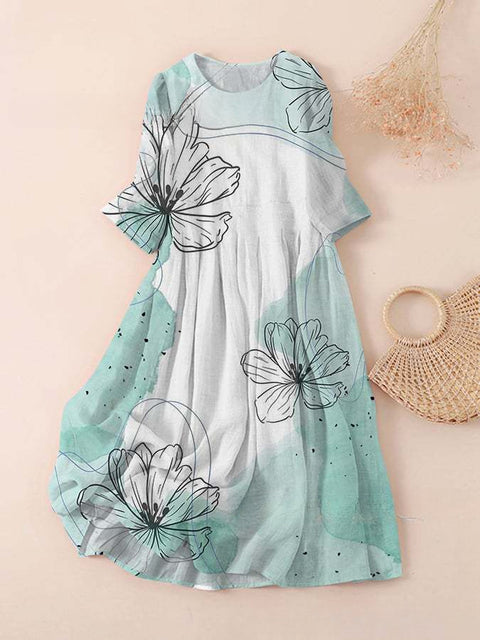 Robe ample à col ras du cou et manches longues pour femme, haut de gamme, imprimée, m301049