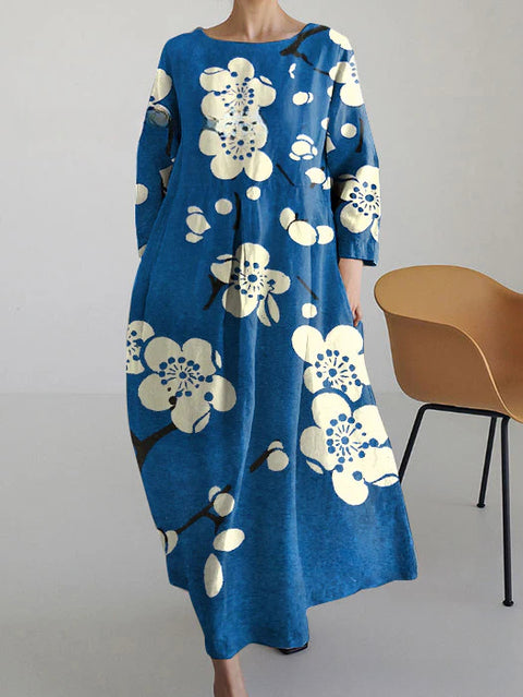 Robe ample à col ras du cou et manches longues pour femme, haut de gamme, imprimée, m301049