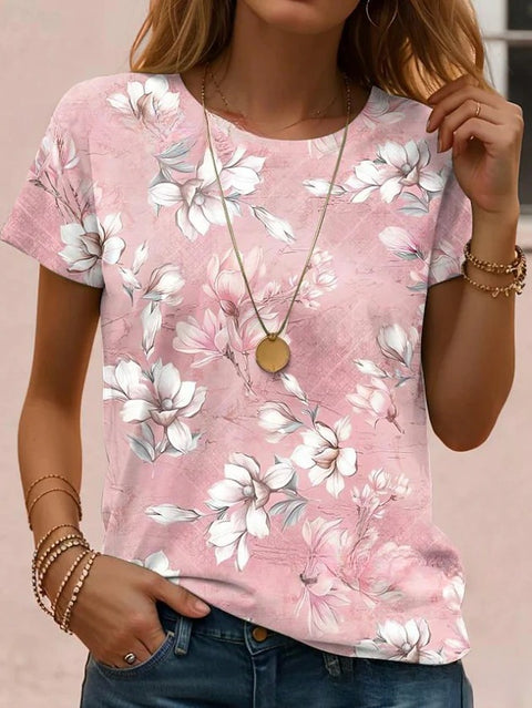 Retro Fashion Classic Printed Short Sleeve Crew Neck Regular Women's T-Shirt m302604