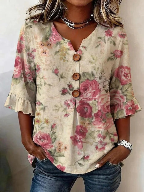 Haut cardigan à boucle et manches longues pour femmes, imprimé floral numérique 3D m302703