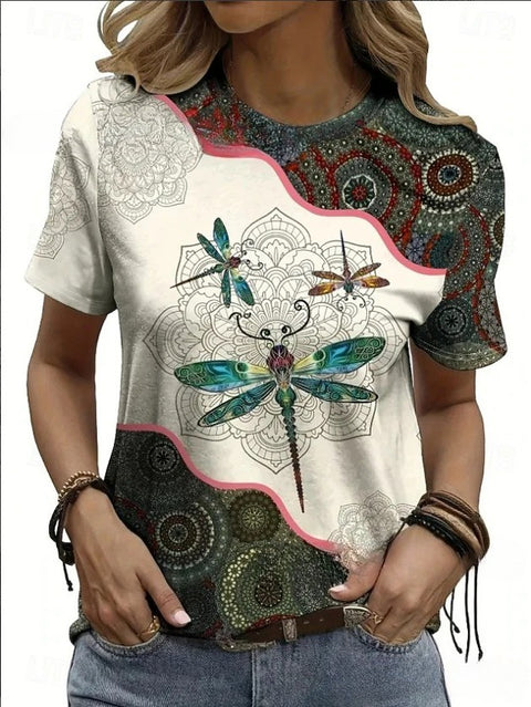 Retro Fashion Classic Printed Short Sleeve Crew Neck Regular Women's T-Shirt m302604