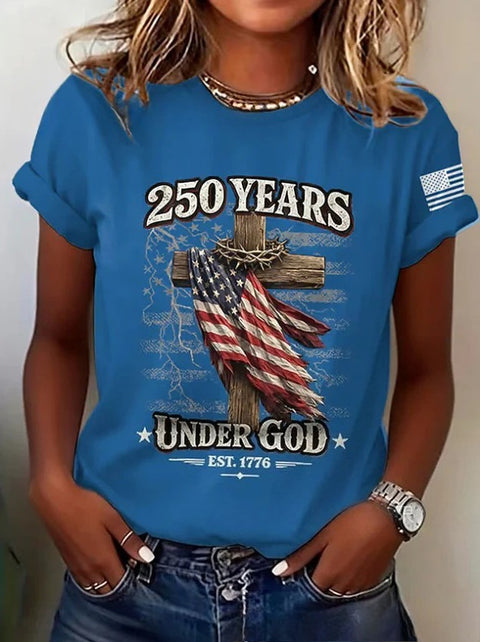 Retro Fashion Classic Printed Short Sleeve Crew Neck Regular Women's T-Shirt m302604