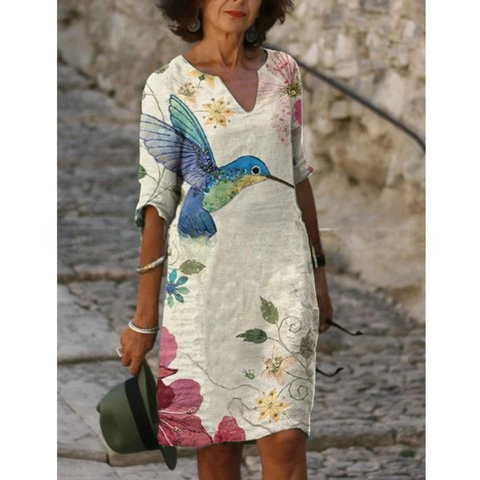 Chemise ample en lin et fibre de bambou à manches courtes et motif floral M300210 