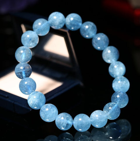 Bracelet en aigue-marine naturelle brésilienne avec perles en cristal de glace et cercle unique, bijoux m3331240