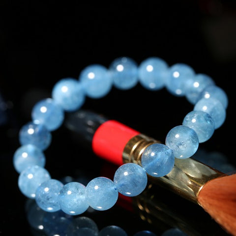 Bracelet en aigue-marine naturelle brésilienne avec perles en cristal de glace et cercle unique, bijoux m3331240