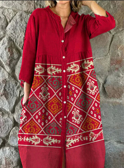 Robe chemise ample à col ras du cou et manches longues pour femme, imprimée, de qualité supérieure, m301050