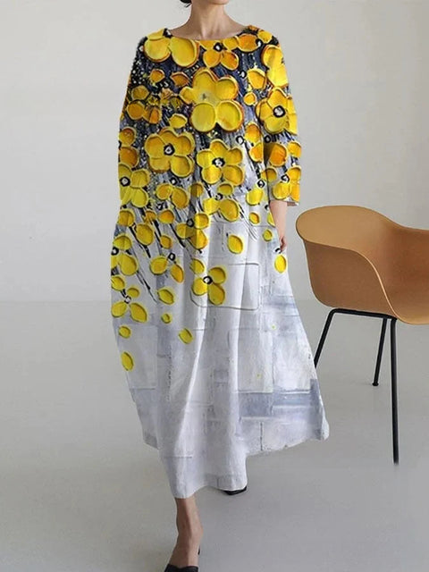 Robe ample à col ras du cou et manches longues imprimée m301072