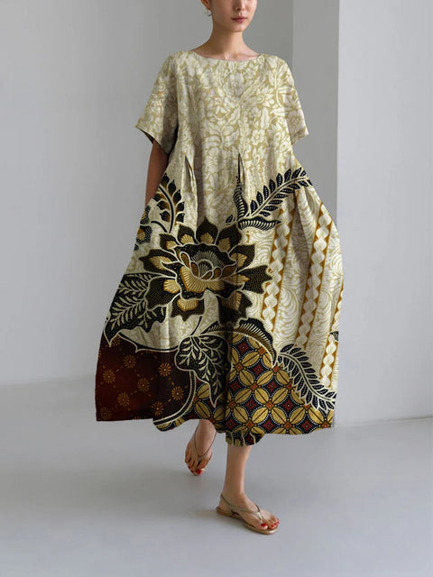 Robe ample à col ras du cou et manches courtes pour femme, haut de gamme, imprimée, m301052